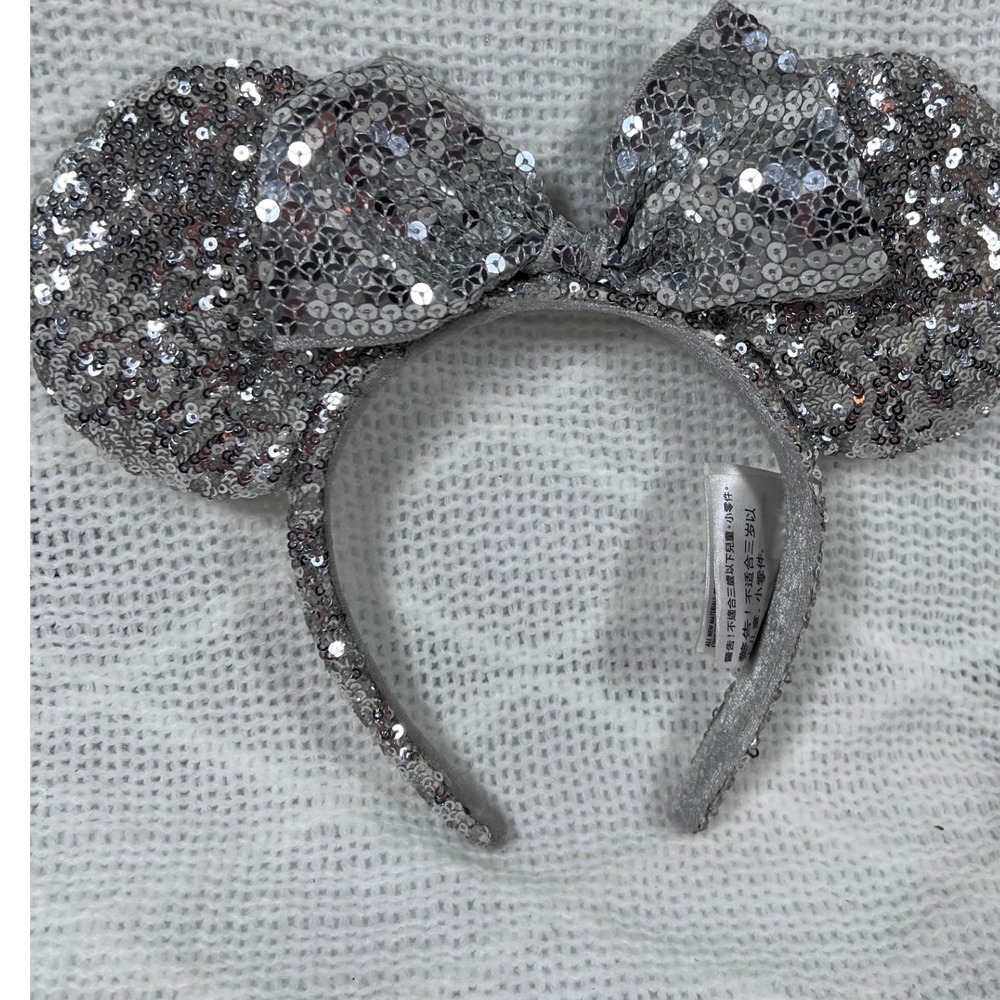 Disney Parks Minnie Mouse Silver Ears Headband Women Sequin Bow Excellent